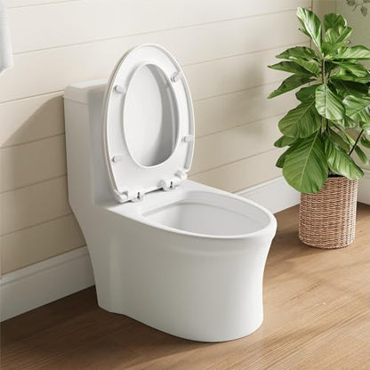 Round Toilet Seat with Soft Close, Quick Release and Quick Attach Design, Plastic Toilet Seat with Non-Slip Bumpers, Never Loosens and Easy to Install and Clean, Fits Most Round Toilets - color: Standard (Locking), size: Round (17″)