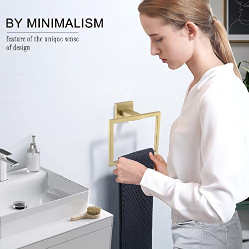 TQKAG Brushed Gold Towel Ring, Bathroom Hand Towel Holder, Wall Mount | 5.5 Inch, Square Gold Towel Ring, SUS304 Stainless Steel, Easy Installation, Bathroom Kitchen Entryway Vanity Sink - color: Brushed Gold