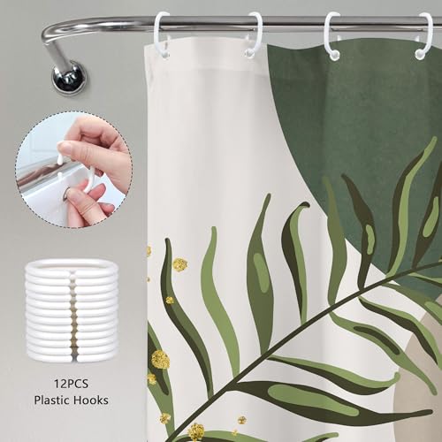 Green Boho Mid Century Shower Curtain 72Wx72H Abstract Gold Leaves Grey Modern Sun Arch Minimalist Geometric Aesthetic Plant Bathroom Decor Neutral Bath Curtain Polyester 12 Pack Hooks | 72Wx72H Olive Green Mid Century Modern Mint Green Waterproof Polyest