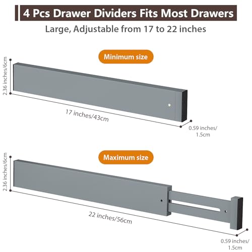 DUCOO 4 PCS Drawer Divider, 17"-22" Adjustable Bamboo Drawer Dividers Organizers, Expandable Separators for Kitchen, Clothes, Dressers, Home, Office, Gray - color: Gray