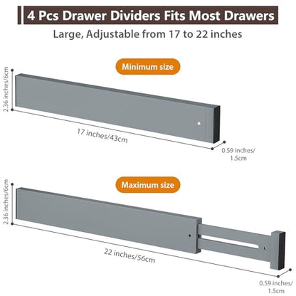 DUCOO 4 PCS Drawer Divider, 17"-22" Adjustable Bamboo Drawer Dividers Organizers, Expandable Separators for Kitchen, Clothes, Dressers, Home, Office, Gray - color: Gray
