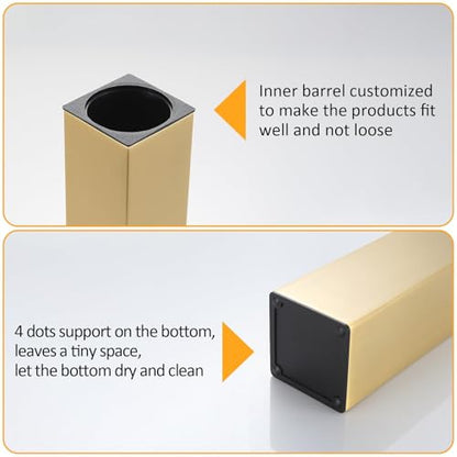 BGL Standing Toilet Brush and Holder Brushed Gold Aluminium Toilet Bowl Cleaner Brush and Holder for Bathroom Storage and Organization, Square Design Sturdy and Space Saving - color: Brushed Gold