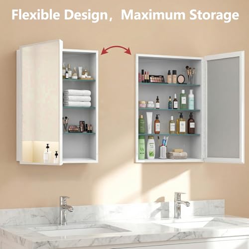 26 x 32 Inch Bathroom Medicine Cabinet with Double Mirror Doors, Recessed or Surface Mount Wall Cabinet for Bathroom, Plastic Frame & Removable Glass Shelves - style: CS5003A-3226