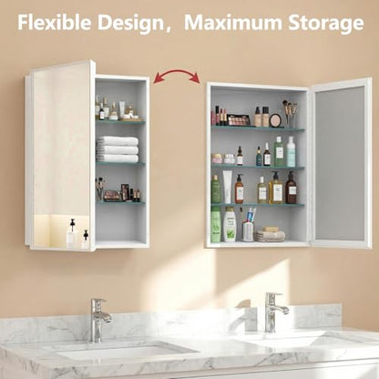 26 x 32 Inch Bathroom Medicine Cabinet with Double Mirror Doors, Recessed or Surface Mount Wall Cabinet for Bathroom, Plastic Frame & Removable Glass Shelves - style: CS5003A-3226