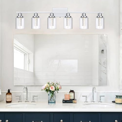 MELUCEE 6-Light LED Bathroom Vanity Light Chrome 5 Color Temperature | Dimmable Modern Vanity Lights Bathroom Light Bar Wall Sconce with Crystal Bubble Clear Glass Shade, Built-In LED Chips - color: Chrome, size: LED-6 Lights