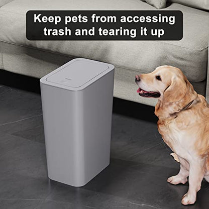 N. NETDOT Bathroom Trash Can with Lid 3 Pack Set, 2 Packs 4 Gal Slim Kitchen Trash Can and 1 Pack 2.6Gal Garbage Can, Small Trash Bin/Waste Basket for Bedroom (Grey, Pack of 3) - color: Gray, size: 2 X 4 Gal & 1 X 2.6 Gal