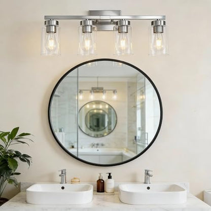 4-Light Bathroom Light Fixtures, Nickel Modern Vanity Lights Over Mirror, Bathroom Wall Sconces with Clear Glass Shade for Living Room Bedroom Hallway Cabinet Porch - color: Nickel