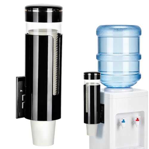Cup Dispenser for 4oz–7oz Water Cooler & Mouthwash Cups | Bathroom Cup Dispenser,Wall Cup Holders for Most Occasions,Paste or Screw Install - color: black