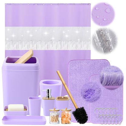 24PCS Bathroom Sets with Shower Curtain and Rugs,Bathroom Sets with Extra Soft and Absorbent Bath Rugs Purple Shower Curtain Set - size: Bath Set+Shower Curtain+Bath Rugs, style: Light Purple