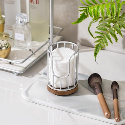 Bathroom Cup Dispenser with Acacia Wood Stand - Essential Bathroom Accessories for Toothbrush Holders & Mouthwash Cup Dispenser on Vanity Countertops Silvry - color: 1 Pack Silvery