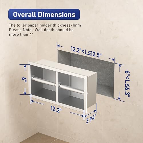 Dual Roll Toilet Paper Holder, Recessed Toilet Tissue Holder | for Bathroom Remodeling, 304 Stainless Steel Horizontal Toilet Paper Niche (Brushed) - color: Brushed