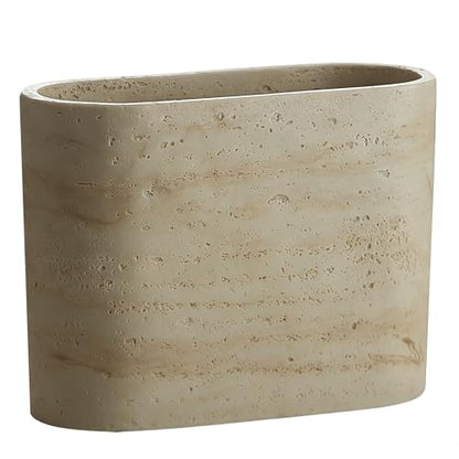 Natural Travertine Textures Mini Trash Can, Small Counter Rectangle Trash Can for Bathroom Kitchen Table Desk, Tiny Waste Basket for Vanity - Silicone Pad Anti Scratch, Non-Slip (Made of Resin) - color: Rectangle Travertine