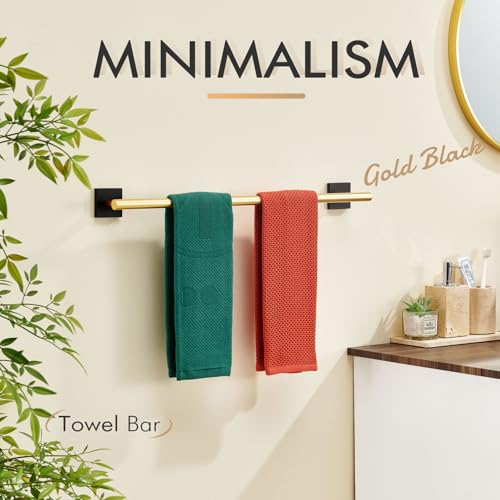KOKOSIRI Bathroom Towel Bar Bath Towel Holders for Toilet Kitchen Cabinet Wall Mount 24 Inch Black with Gold Stainless Steel B4005GDK-L24 - color: Black Gold, size: 24-Inch