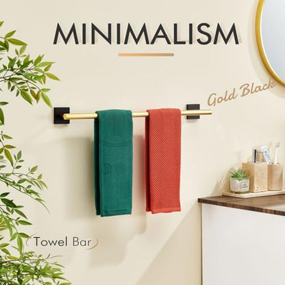 KOKOSIRI Bathroom Towel Bar Bath Towel Holders for Toilet Kitchen Cabinet Wall Mount 24 Inch Black with Gold Stainless Steel B4005GDK-L24 - color: Black Gold, size: 24-Inch