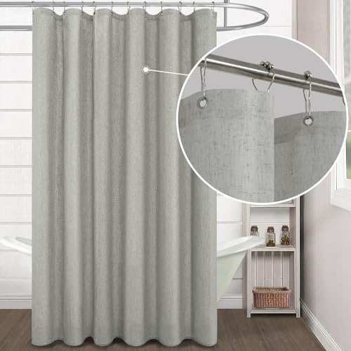 KOUFALL Grey Shower Curtain,Linen Fabric Boho Hotel Style Collection Shower Curtains for Bathroom,Set with Hooks,Light Gray,72 Inch - color: Grey, size: 72"W x 72"L (Pack of 1)
