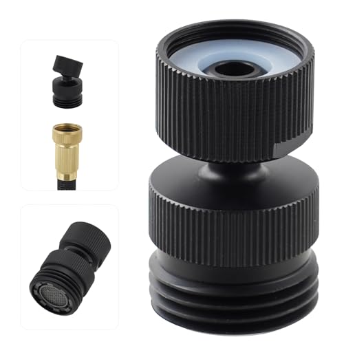 Hibbent Swivel Faucet Adapter Kit, Solid Brass 3/4" Garden Hose Connector, 360 Degree Kitchen Sink Faucet Adapter for Female & Male to Male, Matte Black - color: Matte Black, style: Female Thread