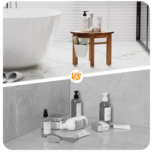 Kiasthome Teak Corner Shower Bench, Waterproof Bathroom Teak Shower Bench, Sturdy Non-Slip Bath Shower Foot Stool for Shaving Legs with Storage Basket - size: Small