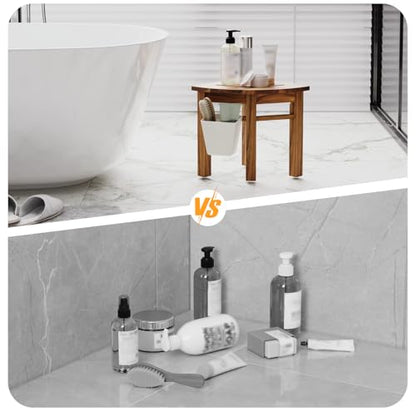 Kiasthome Teak Corner Shower Bench, Waterproof Bathroom Teak Shower Bench, Sturdy Non-Slip Bath Shower Foot Stool for Shaving Legs with Storage Basket - size: Small