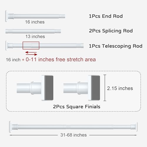 UIOSANRT White Shower Curtain Rod 31-68 Inches Non-Slip Shower Rod Tension Mounted No Drill Shower Curtain Rods Spring Tension Rod Adjustable Tension Curtain Rod for Windows Bathroom - color: White, size: 31"-68"