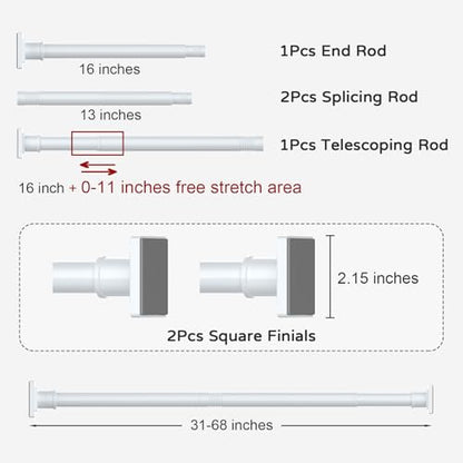 UIOSANRT White Shower Curtain Rod 31-68 Inches Non-Slip Shower Rod Tension Mounted No Drill Shower Curtain Rods Spring Tension Rod Adjustable Tension Curtain Rod for Windows Bathroom - color: White, size: 31"-68"