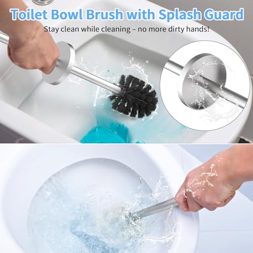 Stainless Steel Toilet Brush and Holder Set Brushed Silver Heavy Duty Toilet Bowl Brush with Long Handle for Bathroom and Farmhouse (Silver) - color: Sliver