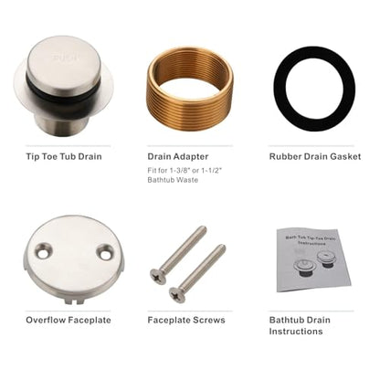 HIDROP Brushed Nickel Tip Toe Tub Drain Trim Set, 2-Hole Overflow Faceplate | 304 Stainless Steel and Brass, Universal Fine/Coarse Thread fit 1-3/8" or 1-1/2" Tub Drain, Bathtub Replacement Drain Kit - color: Brushed, style: 2 Holes