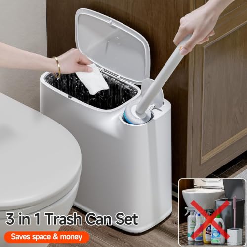 CTIME 3 in 1 Bathroom Trash can with toilert Brush,12 Refills | 3 in 1,modern bathroom, 12 Refills,bathroom, toilet