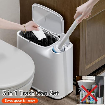 CTIME 3 in 1 Bathroom Trash can with toilert Brush,12 Refills | 3 in 1,modern bathroom, 12 Refills,bathroom, toilet
