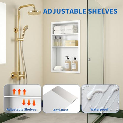Stainless Steel Recessed Medicine Cabinet Bathroom Medicine Wall Niche Shower Niche Space-Saving Recessed Storage Cabinet Adjustable Shelf Matte Finish (White, 24" H x 14" W) - color: White, size: 24"H x 14"W