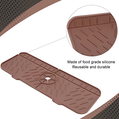 OUKENS Sponge Holder, Brown Silicone Washable Countertop Water Absorbent Faucet Mat for Kitchen Sink, Bathroom, RV, Reusable Splash Guard & Drip Catcher Tray