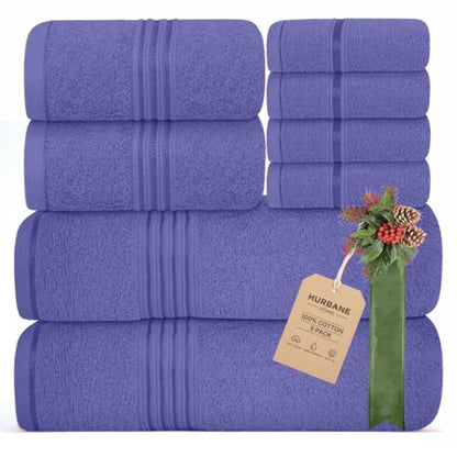 8 Piece Bath Towels for Bathroom - 100% Cotton, Soft Absorbent Bathroom Towels Set - 2 Extra Large Bath Towels, 2 Hand Towels & 4 Washcloths - Hotel Spa Thick Plush Towel, Purple - color: Purple (Pack of 8)