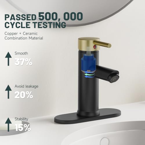 Bathroom Faucet for 1 or 3 Holes, Black and Gold, Brass | Single Handle Bathroom Sink Faucets, Modern Commercial Lavatory Vanity Faucet,with Deck Plate and Supply Line, Pop Up Drain - color: Black & Gold