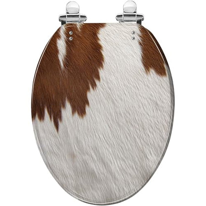 Elongated Resin Toilet Seat, Quietly Close Quick Release Hinges Cover | Toilet Lid Cover Easy to Clean and Install, Cow fur Heavy Duty Toilet Seat - color: pattern10, size: V-shape