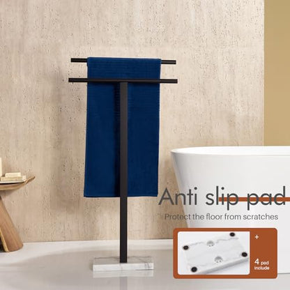 KOKOSIRI Free Standing Towel Racks Matte Black 2-Tier Towel Holder for Bathroom Floor Stand with Heavy Marble Base Thicken Steady Design Stainless Steel THS0005-BK - color: Matte Black