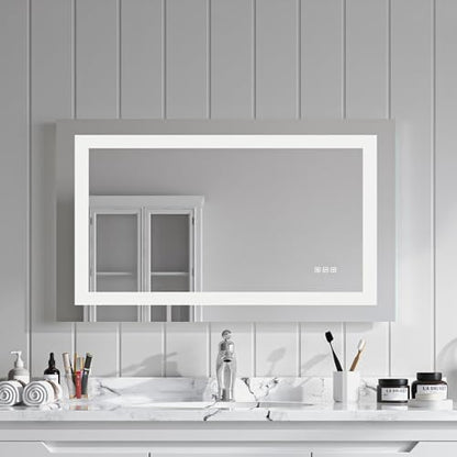 Front Lit LED Bathroom Mirror 40x24, Wall Mounted Lighted Vanity with Dimmable Anti-Fog Smart Memory, Shatter-Proof Glass, Horizontal or Vertical - size: 40"L x 24"W