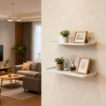 Wall Mounted Floating Shelf, Self Adhesive Shelf, No Drill Adhesive Wall Shelf, Floating Shelves Damage-Free Expand Walls Space for Living Room Kitchen Bathroom (2, White) - color: White