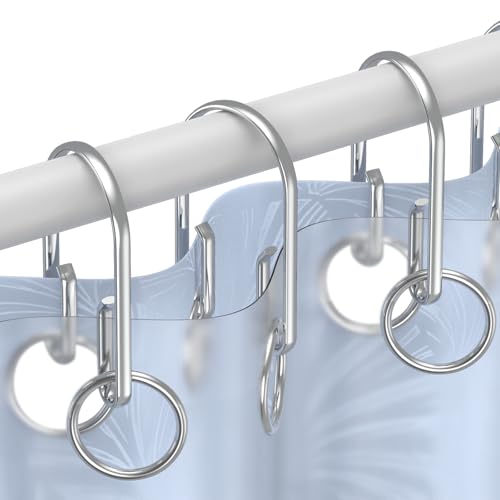 Chrome Shower Curtain Hooks Rings，Double Sided Shower Curtain Hooks Rust Proof，12 pcs Shower Hooks for Inside Shower，Smooth Sliding Anti-Drop Double Shower Rings for Curtain (Chrome) - color: Chrome