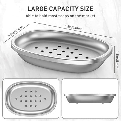 Metal Soap Dish, Large Double-Layer Draining Tray for Bathroom Sink | Stainless Steel Bar Soap Holder for Shower, Kitchen Sink Counter, Container for Sponges, Steel wool, Scrub brushes, Anti-Rust - color: Small Round Hole