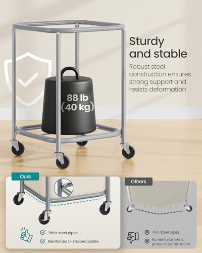 SONGMICS Laundry Basket, Rolling Steel Frame with 2 Locking Wheels, 170 L | Heavy-Duty Laundry Hamper Cart with Removable Bag, Cream White and Metallic Silver, URLS015WD01 - color: Dove Gray + Cream White, size: 140 L (2-Section)