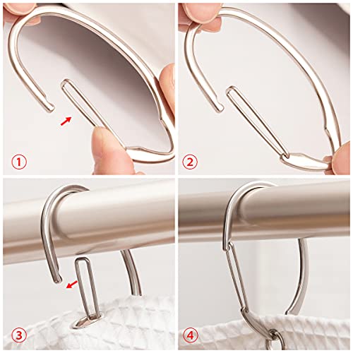 Shower Hooks - Shower Curtain Rings for Bathroom - Rust Proof Shower Curtain Hooks for Shower Curtain or Liner - Set of 12, Brushed Nickel - color: Brushed Nickel