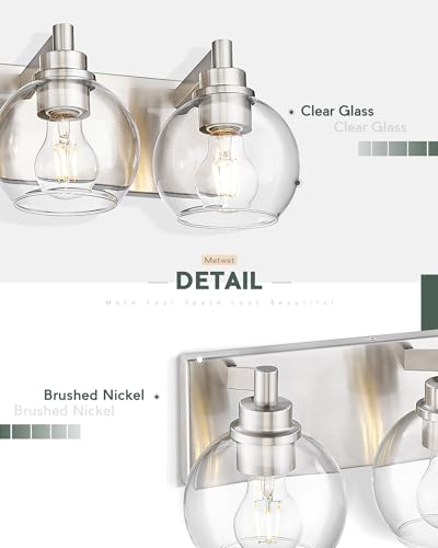 5-Light Brushed Nickel Bathroom Vanity Light, Clear Glass Globes | 32" modern bathroom light fixtures over mirror, E26 base, bulbs not included, VL195-BN-CL-5 - color: Brushed Nickel, Clear Glass, size: 5-light