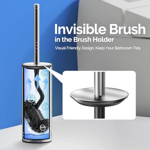 HAMITOR Toilet Brush and Holder Set：Stainless Steel Deep Clean Bathroom | Wall-Mounted Cleaner Brush with Curved Bristle for Home Apartment Bathroom Accessories Silver 1 Pack - color: Silver