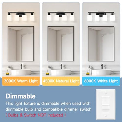 4-Light Bathroom Vanity Light, Modern Matte Black Bathroom Light Fixtures with Square Frosted Glass, Wall Sconces fixtures Over Mirror Restroom,Living Room Hallway E26 - color: Black, size: 4-Light
