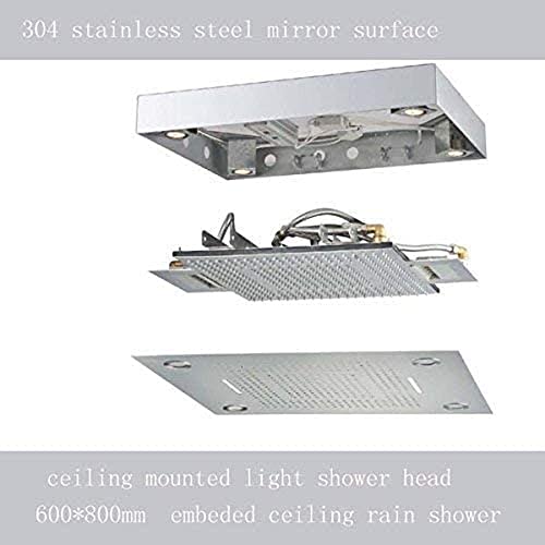Cascada Classic Design 31 Inch (600mmx800mm) Large Rain Shower Set with Waterfall LED Rectangle recessed ceiling-mount 4 Function shower head (Brushed Nickel) - color: Brushed Nickel