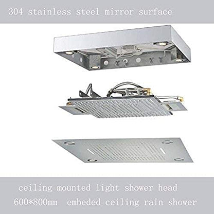 Cascada Classic Design 31 Inch (600mmx800mm) Large Rain Shower Set with Waterfall LED Rectangle recessed ceiling-mount 4 Function shower head (Brushed Nickel) - color: Brushed Nickel