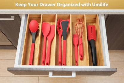 Expandable Kitchen Drawer Organizer, 2.5" High Bamboo Utensils Silverware Tray, Adjustable Large Deep Wood Organization Holder - style: For Utensil (13"~20" x 17")