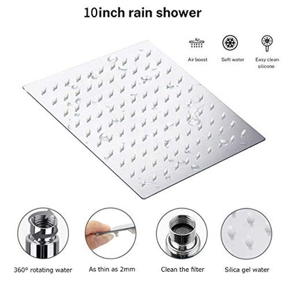 Rain Square Shower Head 8 Inch High Pressure Stainless Steel Water Saving Ultra Thin Waterfall Showerhead Even At Low Water Flow, Adjustable Replacement Showerhead,Chrome