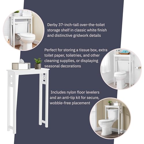 Derby Over-the-Toilet Storage Shelf – 37" Tall Bathroom Space Saver with Fixed Shelf & Open Gridwork Design – Modern Freestanding Organizer for Toiletries & Towels by Alaterre Furniture (White) - size: 37-Inch Tall