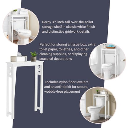 Derby Over-the-Toilet Storage Shelf – 37" Tall Bathroom Space Saver with Fixed Shelf & Open Gridwork Design – Modern Freestanding Organizer for Toiletries & Towels by Alaterre Furniture (White) - size: 37-Inch Tall