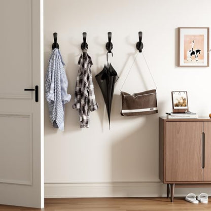 Coat Hooks Heavy Duty - Wall Mount Metal Towel Hooks Screw-in Wall Hooks for Hanging Hat, Towel, Key, Robe, Scarf, Bag, Cap (6 PCS Black) - color: Black
